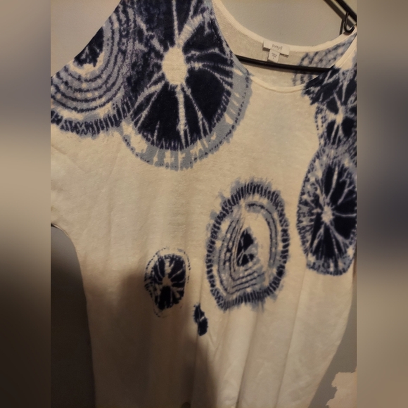 Pure J. Jill L Large White Blue Tie Dye Linen Boho Hippie Top Beach Lagenlook - Picture 5 of 10